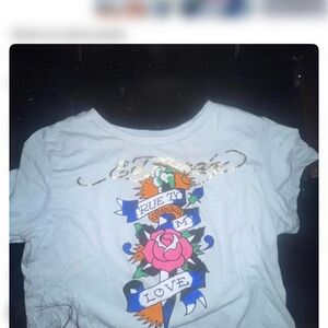 Ed hardy woman medium but fits small Blue Graphic T-Shirt crop top